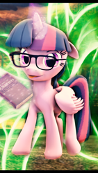 Size: 720x1280 | Tagged: safe, artist:alcohors, imported from derpibooru, twilight sparkle, alicorn, pony, 3d, book, female, glasses, mare, solo, source filmmaker, tongue out, twilight sparkle (alicorn)