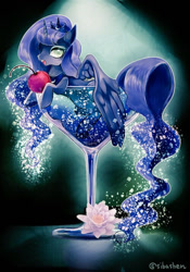 Size: 500x714 | Tagged: safe, artist:sibashen, imported from derpibooru, princess luna, pony, alcohol, cherry, colored pupils, cup, cup of pony, female, food, martini, micro, pixiv, solo