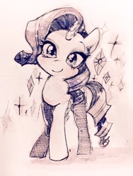 Size: 600x800 | Tagged: safe, artist:sibashen, imported from derpibooru, rarity, female, looking at you, monochrome, pixiv, solo, traditional art