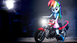 Size: 1920x1080 | Tagged: safe, artist:sourcerabbit, imported from derpibooru, rainbow dash, equestria girls, 3d, female, motorcycle, pcj-600, solo, source filmmaker