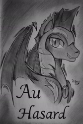 Size: 1275x1913 | Tagged: safe, imported from derpibooru, oc, oc only, oc:au hasard, bat pony, pony, armor, fangs, grayscale, helmet, looking at you, monochrome, night guard, royal guard, slit eyes, slit pupils, solo