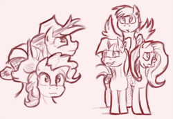 Size: 737x507 | Tagged: safe, artist:post-it, imported from derpibooru, applejack, fluttershy, pinkie pie, rainbow dash, rarity, twilight sparkle, alicorn, pony, female, mane six, mare, monochrome, portrait, sketch, twilight sparkle (alicorn)