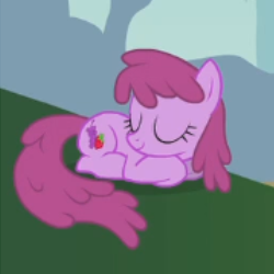 Size: 250x250 | Tagged: safe, imported from derpibooru, screencap, berry punch, berryshine, earth pony, pony, dragonshy, behaving like a cat, berrybetes, cropped, cute, eyes closed, female, mare, ponyloaf, prone, sleeping, smiling, solo