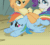 Size: 341x309 | Tagged: safe, imported from derpibooru, screencap, applejack, rainbow dash, rarity, dragonshy, animated, animation error, cute, dashabetes, female, gif, layering error, layering fail