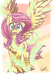 Size: 1000x1400 | Tagged: safe, artist:couchcrusader, imported from derpibooru, fluttershy, dracony, dragon, hybrid, original species, claws, dragonified, fangs, flutterdragon, scales, solo, species swap