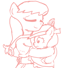 Size: 640x600 | Tagged: safe, artist:ficficponyfic, imported from derpibooru, oc, oc only, oc:emerald jewel, oc:hope blossoms, pony, colt quest, adult, boy, child, clothes, colt, embrace, eyes closed, female, foal, frown, hat, heartbreak, hug, male, mare, robe, sad, story included