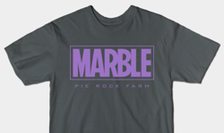 Size: 559x334 | Tagged: safe, artist:mikej, imported from derpibooru, marble pie, clothes, pie family, pie sisters, purple text, rock farm, shirt, shirt design