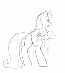 Size: 1132x1280 | Tagged: safe, artist:trickydick, imported from derpibooru, fluttershy, butt, female, monochrome, plot, sketch, solo