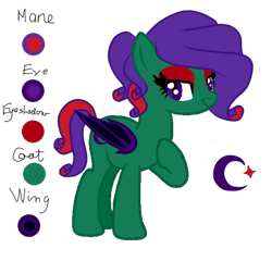 Size: 600x577 | Tagged: safe, artist:purpleloverpony, imported from derpibooru, oc, oc only, oc:midnight charmer, bat pony, bat pony oc, cutie mark, eyeshadow, female, makeup, mare, reference sheet, simple background, solo, transparent background