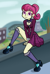 Size: 896x1315 | Tagged: safe, artist:ohohokapi, imported from derpibooru, diwata aino, equestria girls, friendship games, background human, breasts, cleavage, clothes, crystal prep academy uniform, female, ruby red, school uniform, solo, stupid sexy diwata aino