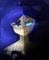 Size: 1280x1578 | Tagged: safe, artist:jankrys00, imported from derpibooru, nightmare moon, princess luna, human, lunadoodle, duality, female, humanized, solo, split screen