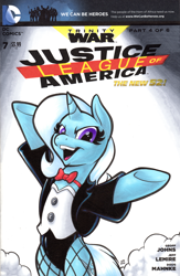 Size: 542x831 | Tagged: safe, artist:retrostarling, imported from derpibooru, trixie, pony, unicorn, bowtie, clothes, cosplay, costume, crossover, female, fishnets, justice league, mare, solo, stockings, zatanna