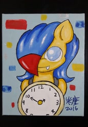 Size: 882x1280 | Tagged: safe, artist:cutiepoppony, imported from derpibooru, oc, oc only, oc:watercolor lollipop, 2016, clock, homework, painting, paintinjg, solo, table