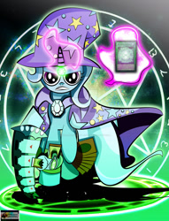 Size: 1024x1339 | Tagged: safe, artist:iamthemanwithglasses, imported from derpibooru, trixie, pony, unicorn, card, crossover, duel disk, female, mare, orichalcos, parody, seal of orichalcos, solo, spell card, yu-gi-oh!