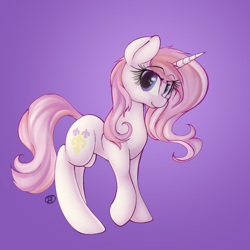 Size: 1000x1000 | Tagged: safe, artist:partycannoninc, imported from derpibooru, fleur-de-lis, pony, unicorn, cute, eyelashes, female, fleurabetes, looking at you, raised hoof, smiling, solo