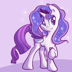 Size: 1040x1040 | Tagged: safe, artist:spikedmauler, imported from derpibooru, rarity, pony, unicorn, testing testing 1-2-3, clothes, cosplay, costume, female, lunarity, raised hoof, simple background, smiling, solo, sparkles, tiara, wings