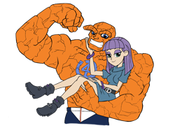 Size: 3300x2551 | Tagged: safe, artist:edcom02, artist:jmkplover, imported from derpibooru, boulder (pet), maud pie, human, ben grimm, boulder (g4), crossover, crossover shipping, fantastic four, fantastic four: world's greatest heroes, humanized, shipping, simple background, the thing (marvel), transparent background