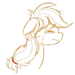 Size: 1000x1000 | Tagged: safe, artist:saber-panda, imported from derpibooru, part of a set, applejack, crying, female, hatless, missing accessory, monochrome, solo, stressed