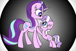 Size: 1024x683 | Tagged: safe, artist:princessangeldust, imported from derpibooru, diamond tiara, starlight glimmer, earth pony, pony, unicorn, base used, cute, diamondbetes, duo, female, filly, glimmerbetes, looking at each other, mare, open mouth