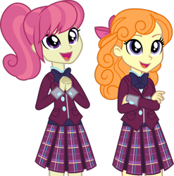 Size: 3500x3547 | Tagged: safe, artist:ambassad0r, imported from derpibooru, diwata aino, orange sherbette, equestria girls, friendship games, clothes, crystal prep academy uniform, eyeshadow, lipstick, makeup, plaid skirt, ruby red, school uniform, simple background, skirt, smiling, transparent background, vector