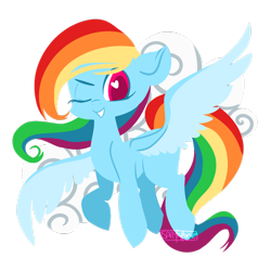 Size: 1024x1024 | Tagged: safe, artist:sallylapone, imported from derpibooru, rainbow dash, female, grin, heart eyes, lineless, looking at you, one eye closed, simple background, solo, wingding eyes, wink