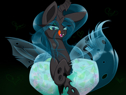 Size: 1200x900 | Tagged: dead source, safe, artist:banoodle, imported from derpibooru, queen chrysalis, changeling, changeling queen, bedroom eyes, female, licking, licking lips, looking at you, solo, tongue out