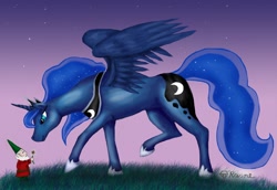 Size: 1600x1102 | Tagged: safe, artist:mcat711, imported from derpibooru, princess luna, gnome, female, flower, solo