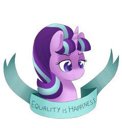 Size: 872x916 | Tagged: safe, artist:breadcipher, imported from derpibooru, starlight glimmer, pony, unicorn, banner, equality, female, lidded eyes, mare, old banner, simple background, smiling, solo, transparent background