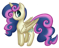 Size: 575x475 | Tagged: safe, artist:breadcipher, imported from derpibooru, bon bon, sweetie drops, alicorn, pony, alicornified, alternate hairstyle, bonicorn, female, looking at you, looking back, race swap, simple background, smiling, solo, transparent background