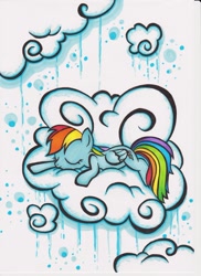 Size: 600x825 | Tagged: safe, artist:dinseyfreak, imported from derpibooru, rainbow dash, cloud, female, sleeping, solo