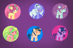 Size: 1200x796 | Tagged: safe, artist:dancerquartz, imported from derpibooru, indigo zap, lemon zest, sci-twi, sour sweet, sugarcoat, sunny flare, twilight sparkle, pony, equestria girls, friendship games, chibi, crystal prep shadowbolts, equestria girls ponified, glasses, goggles, headphones, looking at you, ponified, scitwilicorn, shadow five, shadow six, smiling