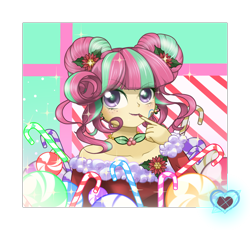 Size: 1222x1122 | Tagged: safe, artist:dancerquartz, imported from derpibooru, sour sweet, equestria girls, friendship games, candy, candy cane, christmas, female, food, looking at you, solo