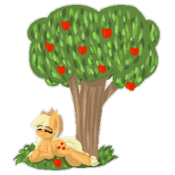 Size: 300x300 | Tagged: safe, artist:blairchan231, imported from derpibooru, applejack, apple, apple tree, female, food, pixel art, relaxing, solo, tree