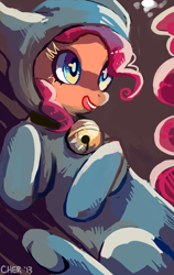 Size: 1215x1920 | Tagged: safe, artist:cherivinca, imported from derpibooru, pinkie pie, cat, animal costume, bell, bell collar, cat costume, clothes, collar, costume, female, solo