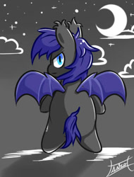 Size: 316x416 | Tagged: safe, artist:aerolp, artist:aerostoner, imported from derpibooru, oc, oc only, oc:au hasard, bat pony, pony, chibi, slit eyes, slit pupils, solo