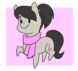 Size: 1000x913 | Tagged: safe, artist:estrill, imported from derpibooru, octavia melody, chibi, clothes, commission, female, happy, raised hoof, scarf, smiling, solo