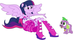 Size: 5438x3000 | Tagged: safe, artist:missgoldendragon, imported from derpibooru, spike, twilight sparkle, dog, equestria girls, equestria girls (movie), .svg available, absurd resolution, clothes, dress, fall formal outfits, ponied up, simple background, sitting, spike the dog, transparent background, twilight sparkle (alicorn), vector