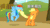 Size: 480x270 | Tagged: safe, artist:小凱, imported from derpibooru, applejack, rainbow dash, animated, chinese, female, slapping, tail, tail slap, tail whip