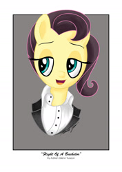 Size: 1422x2012 | Tagged: safe, artist:boxedsurprise, imported from derpibooru, fluttershy, clothes, death of a bachelor, female, panic! at the disco, solo, song reference, suit