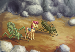 Size: 900x621 | Tagged: safe, artist:adeptus-monitus, imported from derpibooru, apple bloom, antlion, half-life, half-life 2, pherapod, saddle bag