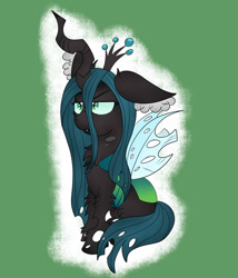 Size: 1024x1195 | Tagged: safe, artist:theartistsora, imported from derpibooru, queen chrysalis, changeling, changeling queen, chest fluff, crown, female, fluffy, jewelry, regalia, solo