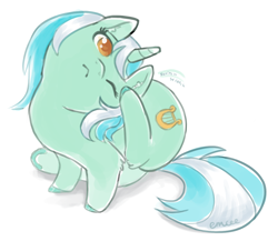Size: 894x777 | Tagged: safe, artist:mcponyponypony, imported from derpibooru, lyra heartstrings, cat, pony, unicorn, behaving like a cat, behaving like a dog, cute, female, lyrabetes, one eye closed, scratching, solo, weapons-grade cute