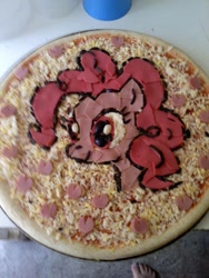 Size: 720x960 | Tagged: safe, imported from derpibooru, pinkie pie, food, food art, funny face, photo, pizza, toenails, wallpaper