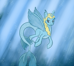 Size: 949x842 | Tagged: safe, artist:bravegunner, imported from derpibooru, oc, oc only, oc:calypso, alicorn, merpony, pony, bubble, female, fish tail, horn, mare, ocean, smiling, swimming, tail, underwater, water