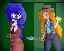 Size: 1280x1014 | Tagged: safe, artist:basketgardevoir, imported from derpibooru, adagio dazzle, rarity, equestria girls, blushing, bushwacka, dead ringer, jar, jarate, lockers, pee in container, rarispy, shadow, sniper, spy, team fortress 2, this will end in tears and/or death, urine