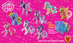 Size: 1104x651 | Tagged: safe, imported from derpibooru, coco pommel, fluttershy, pinkie pie, rainbow dash, rarity, starlight glimmer, suri polomare, twilight sparkle, alicorn, pony, female, happy meal, mare, mcdonald's, mcdonald's happy meal toys, toy, twilight sparkle (alicorn)