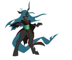 Size: 4780x4016 | Tagged: safe, artist:rubbermage, imported from derpibooru, queen chrysalis, anthro, changeling, changeling queen, absurd resolution, bipedal, cleavage, female, solo