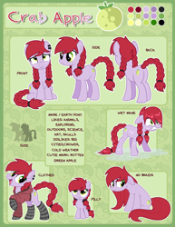 Size: 3090x4000 | Tagged: safe, artist:wingedwolf94, imported from derpibooru, oc, oc only, oc:crab apple, clothes, female, filly, reference sheet, socks, wet mane