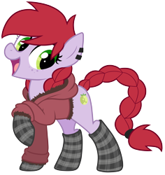 Size: 3386x3591 | Tagged: safe, artist:wingedwolf94, imported from derpibooru, oc, oc only, oc:crab apple, clothes, hoodie, simple background, socks, solo, striped socks, transparent background