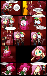 Size: 1024x1638 | Tagged: safe, artist:fj-c, imported from derpibooru, fluttershy, pinkie pie, rainbow dash, fairy, equestria girls, belly button, clothes, comic, dialogue, fantasy equestria, midriff, skirt, upside down